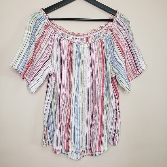 Velvet by Graham & Spencer nova striped metallic off-shoulder short slee… - Picture 3 of 6